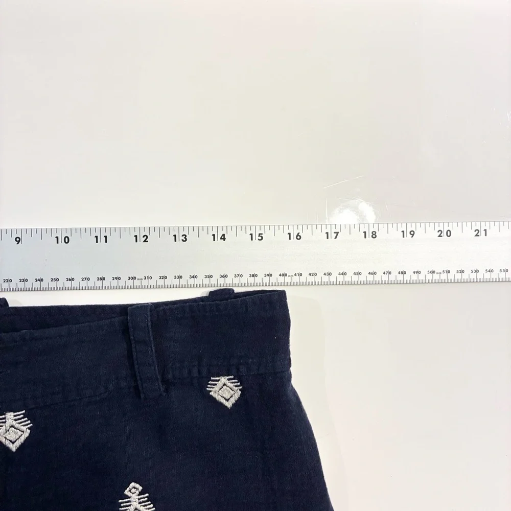 Zara Linen Pants L Navy Wide Leg Embroidered Ikat Batik Boho Indie Retro Spring